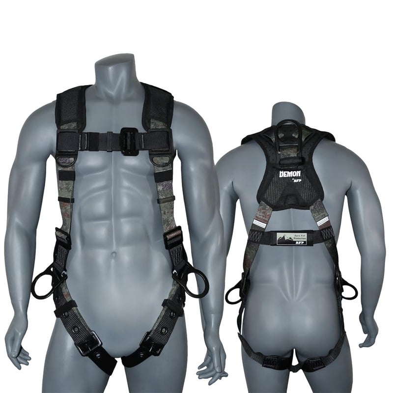 afp Camouflage Universal Fall Protection Ergonomic Comfort Safety Harness, Soft Pressure-Relieving Perforated Breathable Padded Foam Shoulder, 3 D-Rings, Tongue Buckle, Mating Buckle (OSHA/ANSI PPE) - Image 1